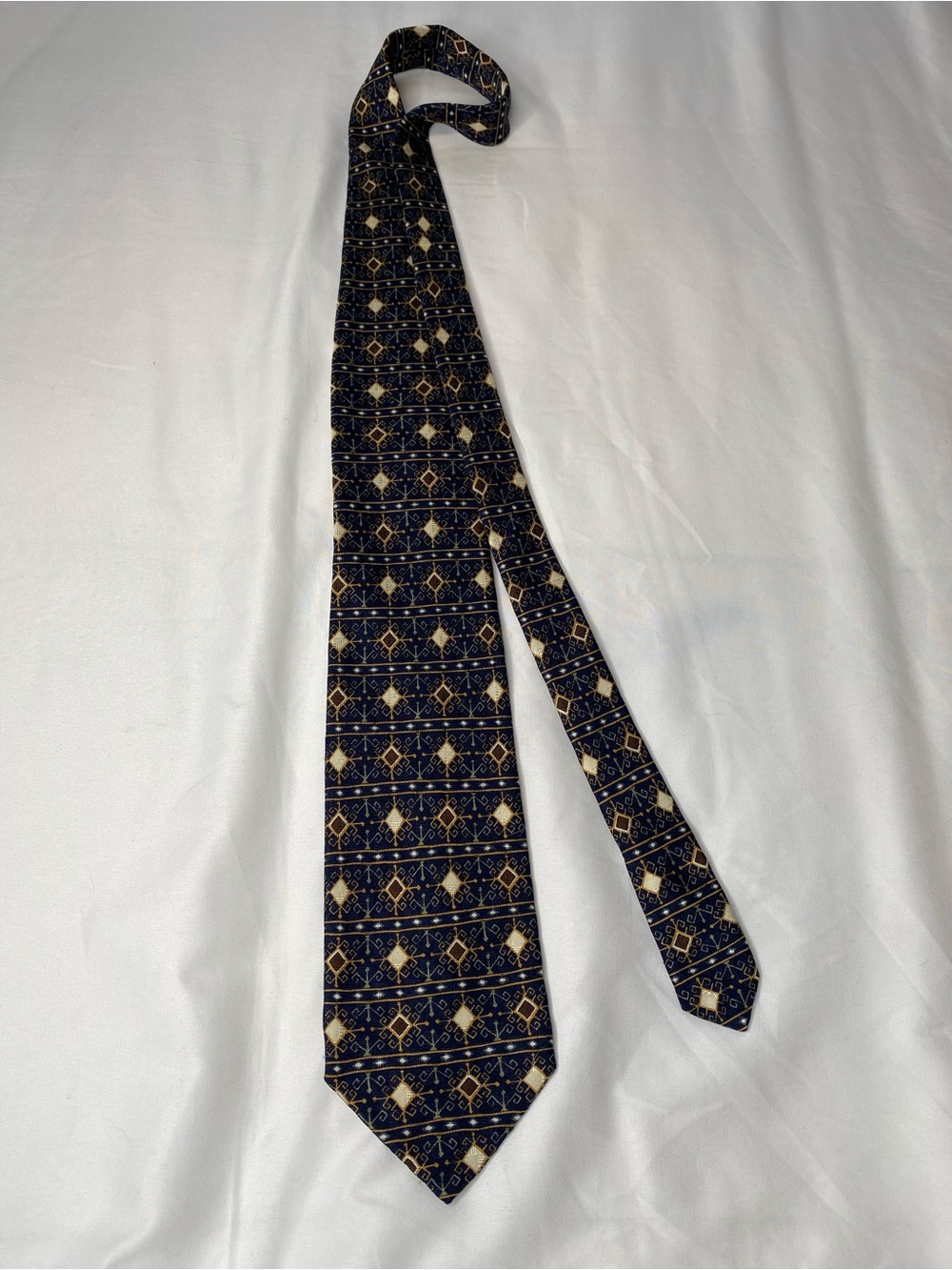Navy Tie with Gold Geometric Pattern